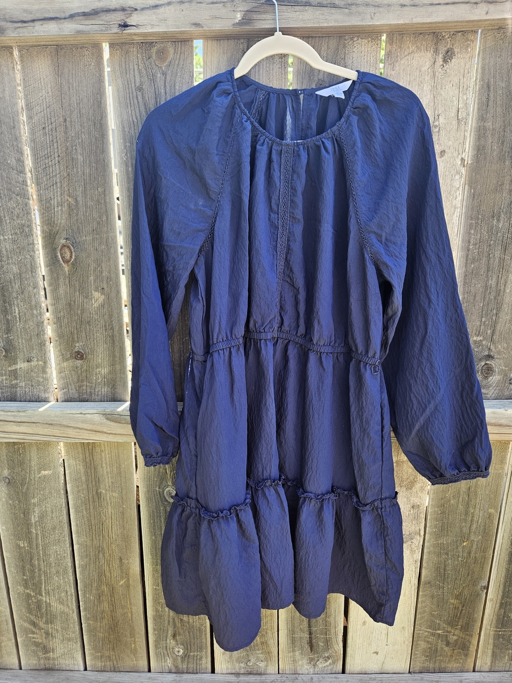 Time and Tru Navy Long-Sleeve Tiered Midi Dress